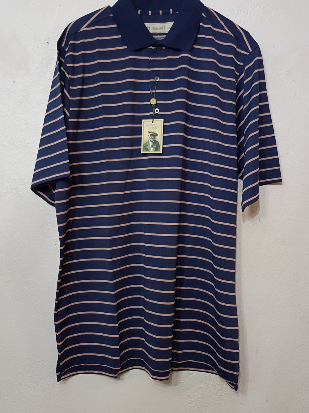 Men's Navy Polo with  Stripes - Classic Collared Short Sleeve